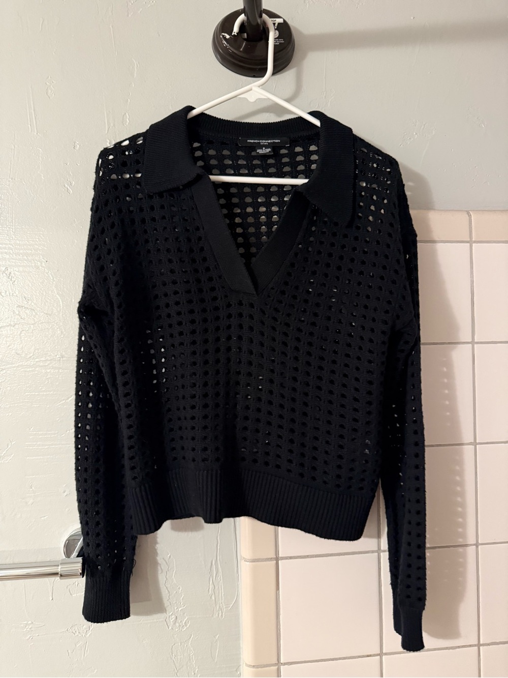 Black Open-Knit Polo Sweater - French Connection